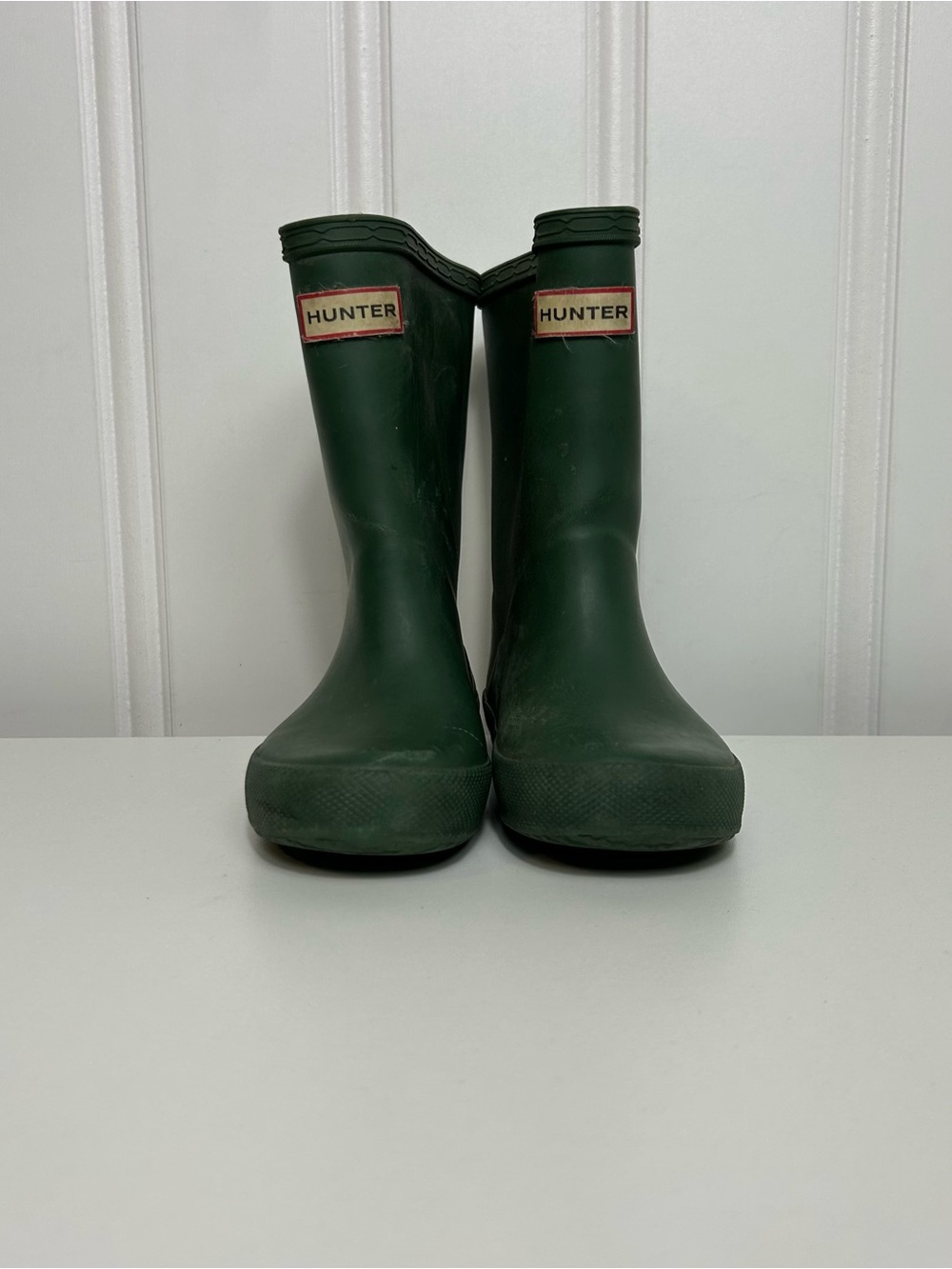 Hunter Kids Dark Green Waterproof rubber Rain Boots fair condition toddler kid 9